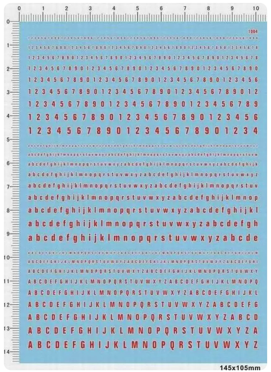 Model Kit Water Decal - English Numbers and Letters Alphabet Model