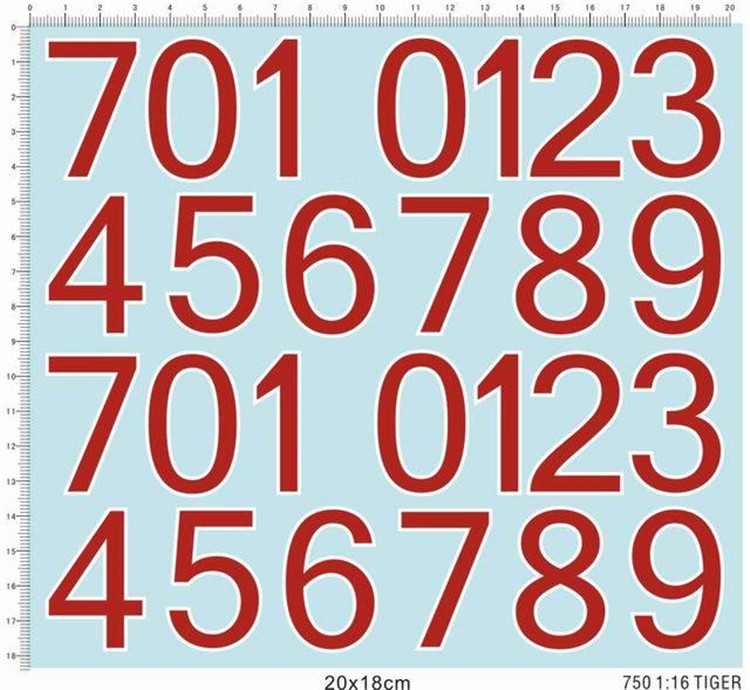 Model Kit Water Decal - 1/16 Scale Tiger Tank Number Figures